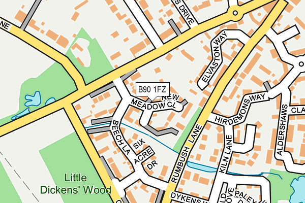 B90 1FZ map - OS OpenMap – Local (Ordnance Survey)