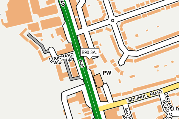 B90 3AJ map - OS OpenMap – Local (Ordnance Survey)