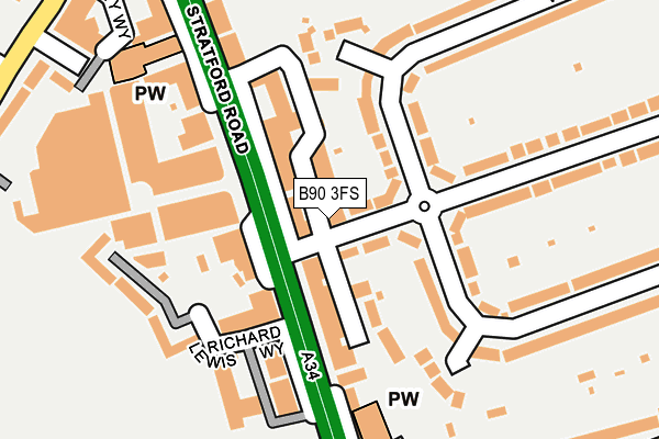 B90 3FS map - OS OpenMap – Local (Ordnance Survey)