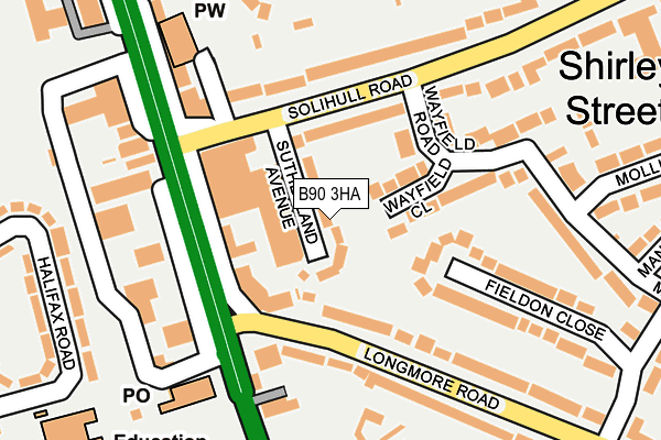 B90 3HA map - OS OpenMap – Local (Ordnance Survey)