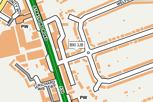 B90 3JB map - OS OpenMap – Local (Ordnance Survey)