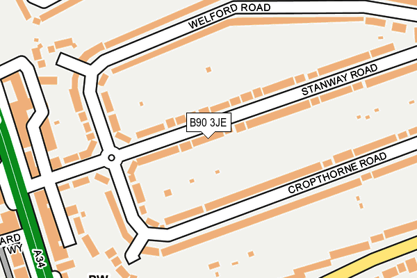 B90 3JE map - OS OpenMap – Local (Ordnance Survey)