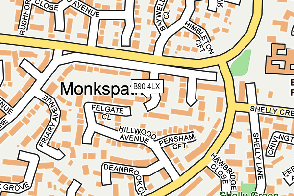 B90 4LX map - OS OpenMap – Local (Ordnance Survey)