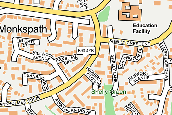 B90 4YB map - OS OpenMap – Local (Ordnance Survey)