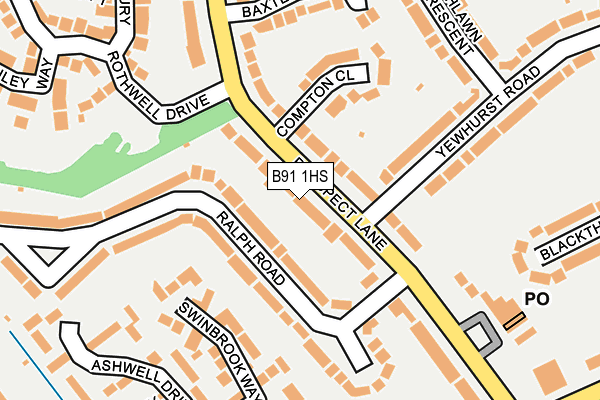 B91 1HS map - OS OpenMap – Local (Ordnance Survey)