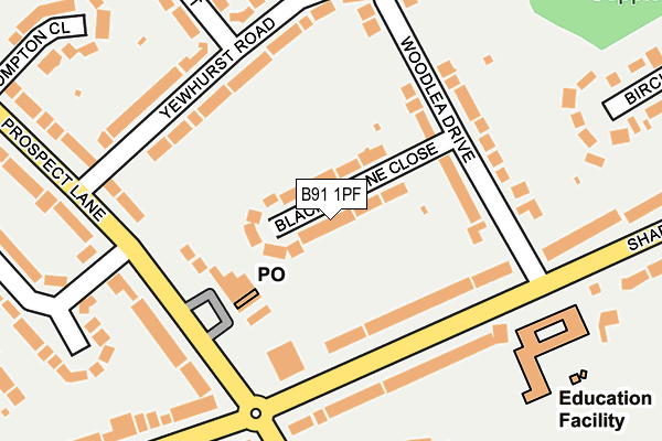 B91 1PF map - OS OpenMap – Local (Ordnance Survey)