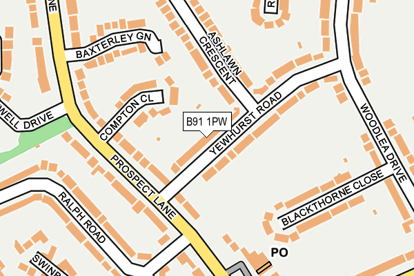 B91 1PW map - OS OpenMap – Local (Ordnance Survey)