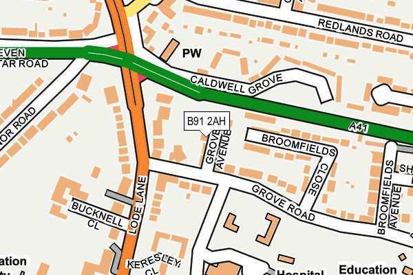 B91 2AH map - OS OpenMap – Local (Ordnance Survey)