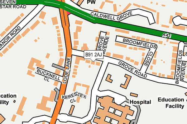 B91 2AJ map - OS OpenMap – Local (Ordnance Survey)
