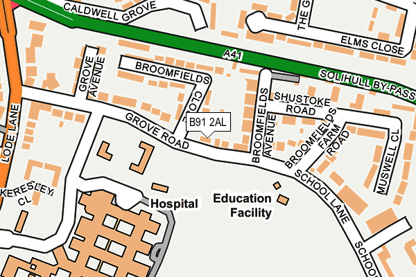 B91 2AL map - OS OpenMap – Local (Ordnance Survey)