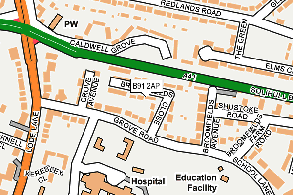 B91 2AP map - OS OpenMap – Local (Ordnance Survey)