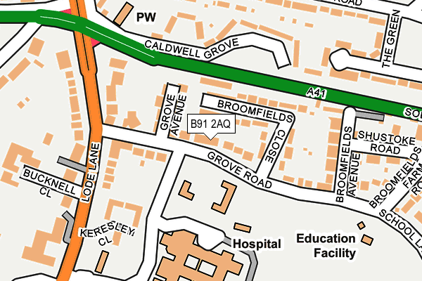 B91 2AQ map - OS OpenMap – Local (Ordnance Survey)