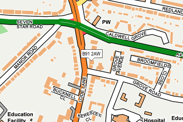 B91 2AW map - OS OpenMap – Local (Ordnance Survey)