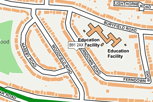 B91 2AX map - OS OpenMap – Local (Ordnance Survey)