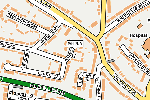 B91 2NB map - OS OpenMap – Local (Ordnance Survey)