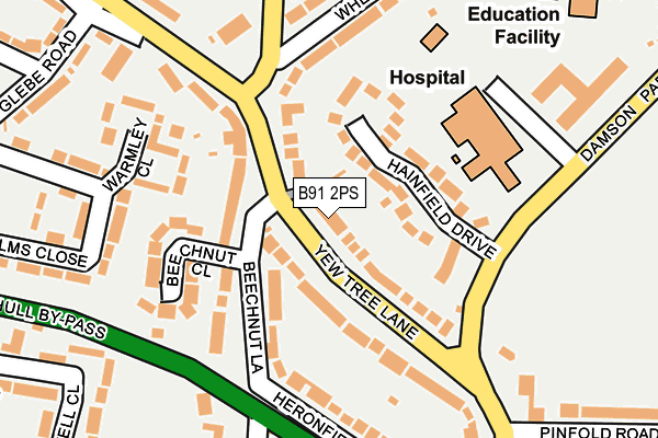 B91 2PS map - OS OpenMap – Local (Ordnance Survey)