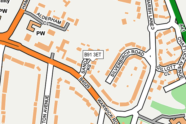 B91 3ET map - OS OpenMap – Local (Ordnance Survey)