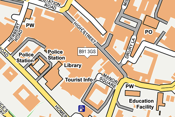 B91 3GS map - OS OpenMap – Local (Ordnance Survey)