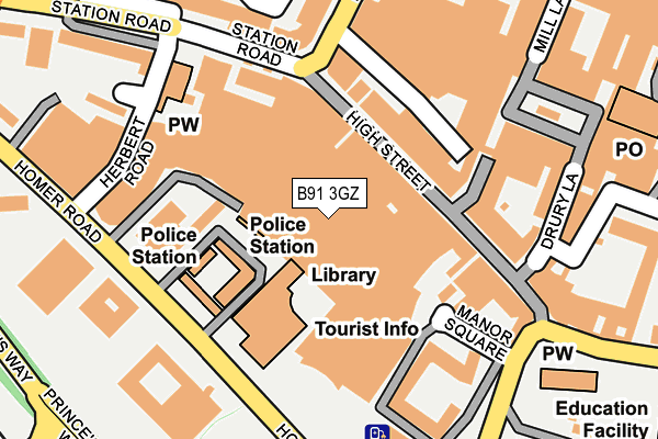 B91 3GZ map - OS OpenMap – Local (Ordnance Survey)