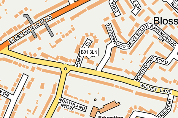 B91 3LN map - OS OpenMap – Local (Ordnance Survey)