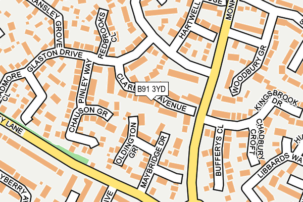 B91 3YD map - OS OpenMap – Local (Ordnance Survey)