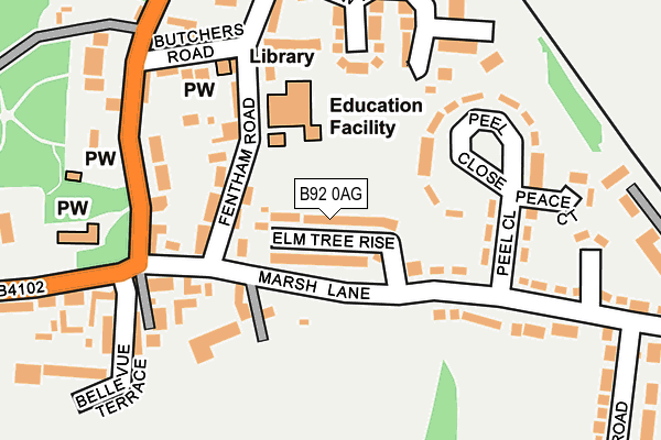 B92 0AG map - OS OpenMap – Local (Ordnance Survey)