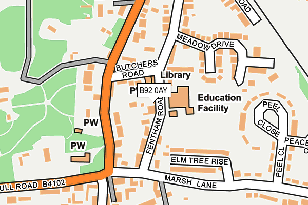 B92 0AY map - OS OpenMap – Local (Ordnance Survey)