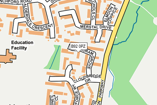 B92 0PZ map - OS OpenMap – Local (Ordnance Survey)