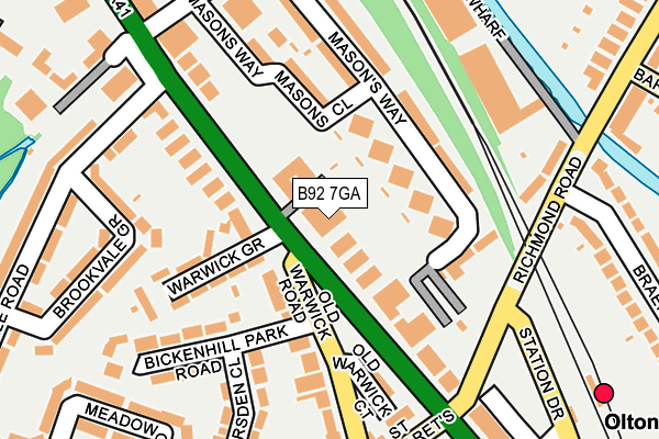 B92 7GA map - OS OpenMap – Local (Ordnance Survey)