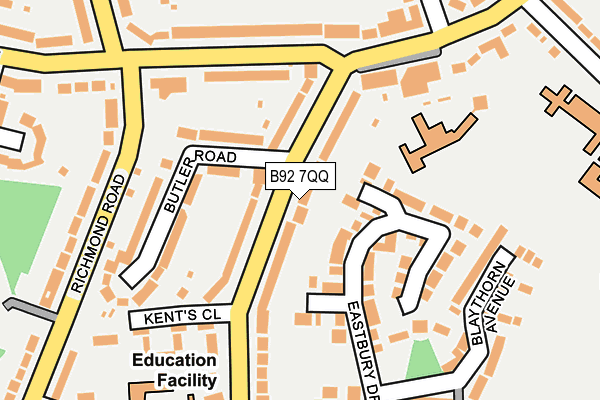 B92 7QQ map - OS OpenMap – Local (Ordnance Survey)