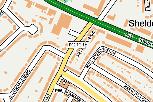 B92 7QU map - OS OpenMap – Local (Ordnance Survey)