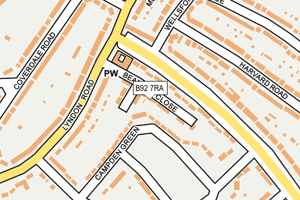 B92 7RA map - OS OpenMap – Local (Ordnance Survey)