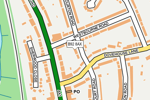 B92 8AX map - OS OpenMap – Local (Ordnance Survey)