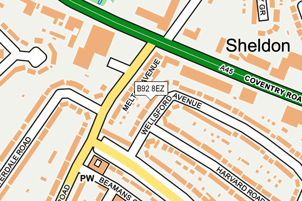 B92 8EZ map - OS OpenMap – Local (Ordnance Survey)