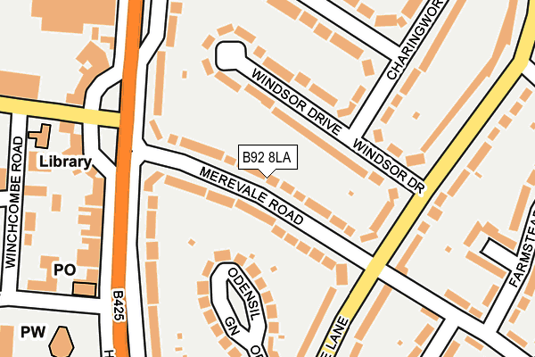 B92 8LA map - OS OpenMap – Local (Ordnance Survey)