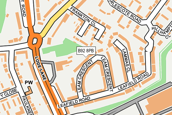 B92 8PB map - OS OpenMap – Local (Ordnance Survey)