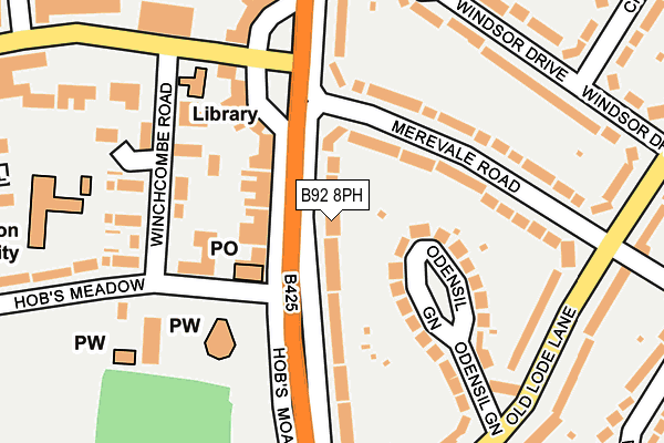 B92 8PH map - OS OpenMap – Local (Ordnance Survey)