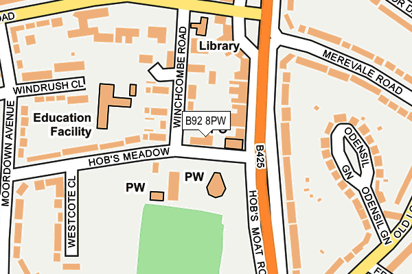 B92 8PW map - OS OpenMap – Local (Ordnance Survey)