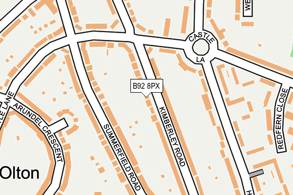 B92 8PX map - OS OpenMap – Local (Ordnance Survey)