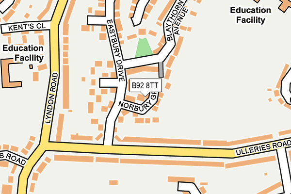 B92 8TT map - OS OpenMap – Local (Ordnance Survey)