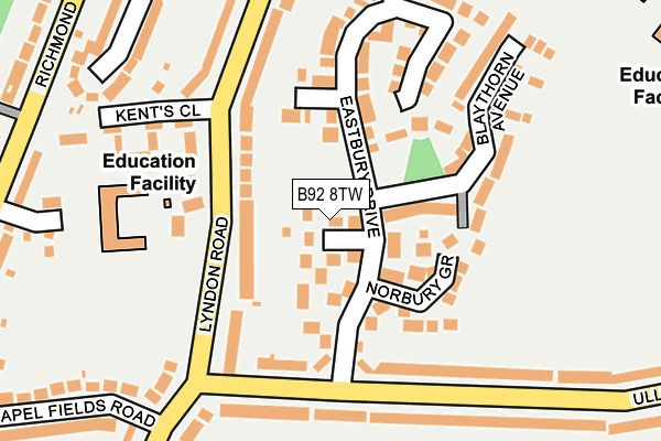 B92 8TW map - OS OpenMap – Local (Ordnance Survey)