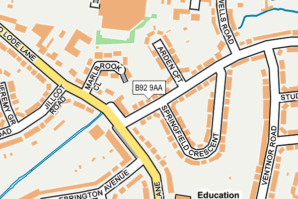 B92 9AA map - OS OpenMap – Local (Ordnance Survey)
