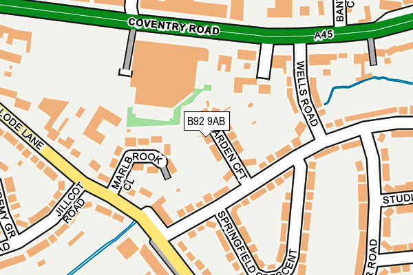 B92 9AB map - OS OpenMap – Local (Ordnance Survey)