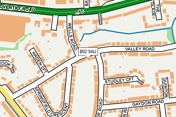 B92 9AU map - OS OpenMap – Local (Ordnance Survey)