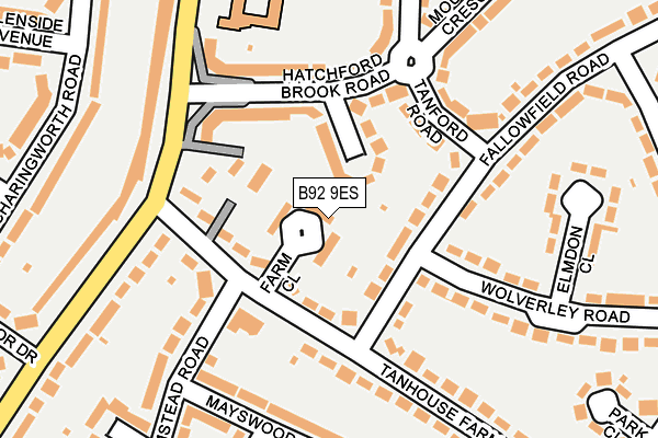 B92 9ES map - OS OpenMap – Local (Ordnance Survey)
