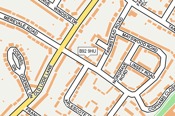 B92 9HU map - OS OpenMap – Local (Ordnance Survey)