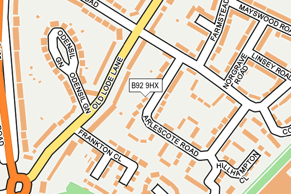 B92 9HX map - OS OpenMap – Local (Ordnance Survey)