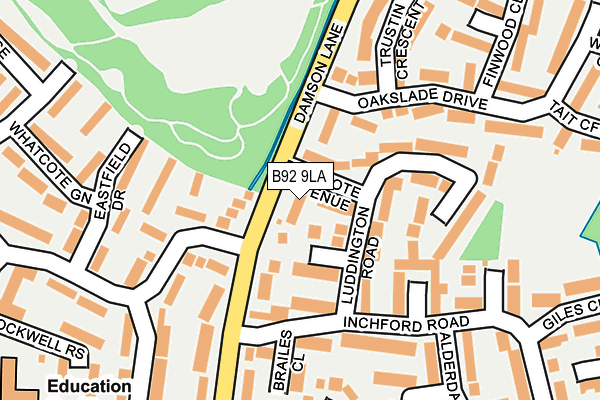B92 9LA map - OS OpenMap – Local (Ordnance Survey)