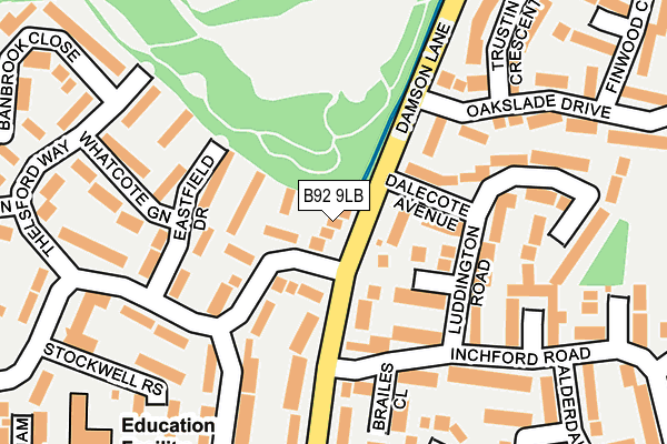 B92 9LB map - OS OpenMap – Local (Ordnance Survey)