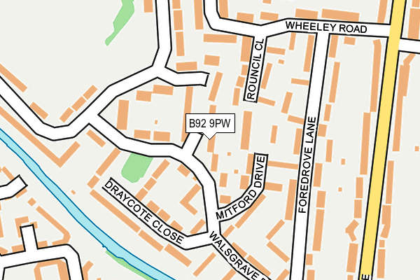 B92 9PW map - OS OpenMap – Local (Ordnance Survey)